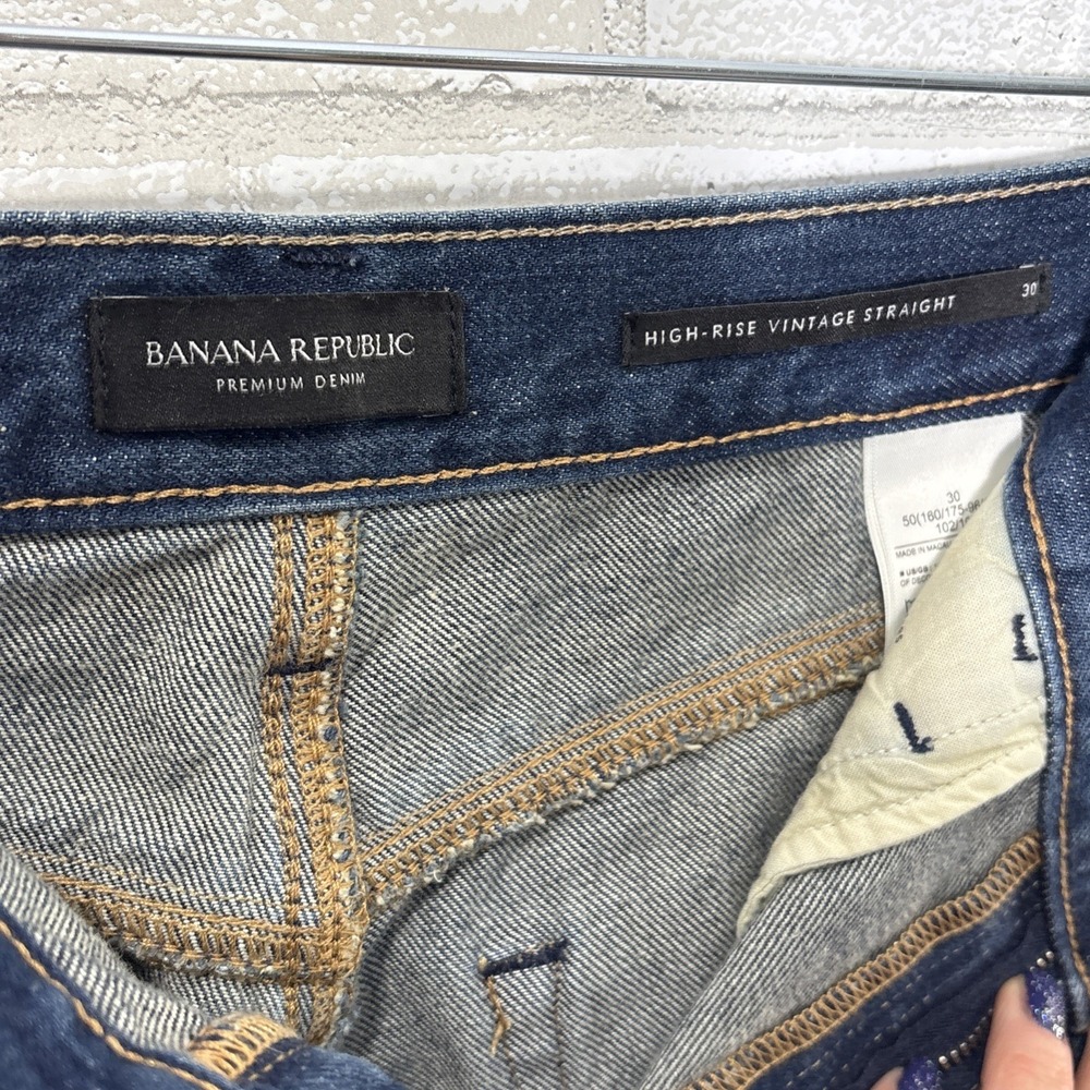 Banana Republic High Rise Vintage Straight Jeans Sz 30 Contrast Piping Dark Wash - Picture 9 of 12